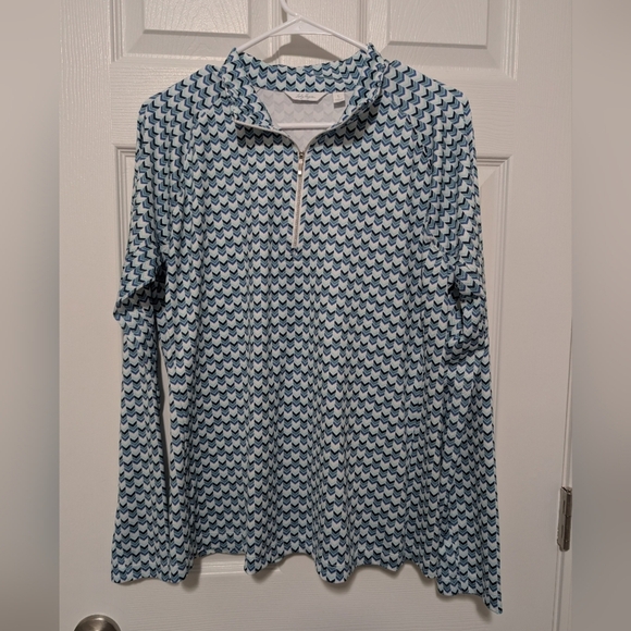 Lady Hagen Size Large, Blue Geometric Long Sleeve Golf Quarter Zip, Performance - Picture 1 of 5
